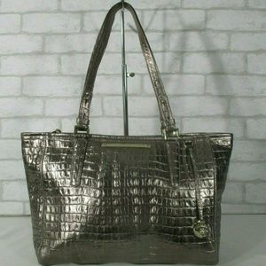 Brahmin Metallic Silver Croc Embossed Leather Tote